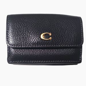 Coach Black Trifold Women's Wallet with Logo, Credit Card, Snap Accent